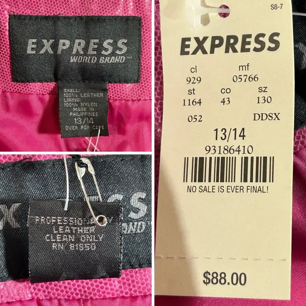 Vintage Express Skirt Juniors 13/14 Women's L‎ Pink Leather Mini Y2K Barbie Boho